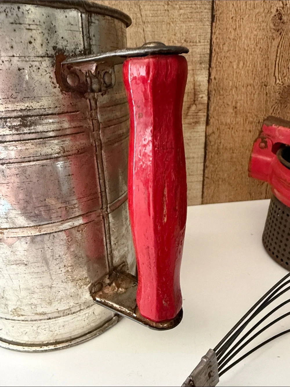 Vintage Red-Handled Vintage Style Kitchen Tool Set - Blenders, Sifters & a Ricer